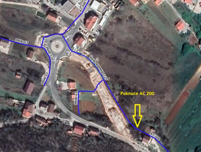 Puknuće glavne cijevi AC 200 u naselju Prispa Grude